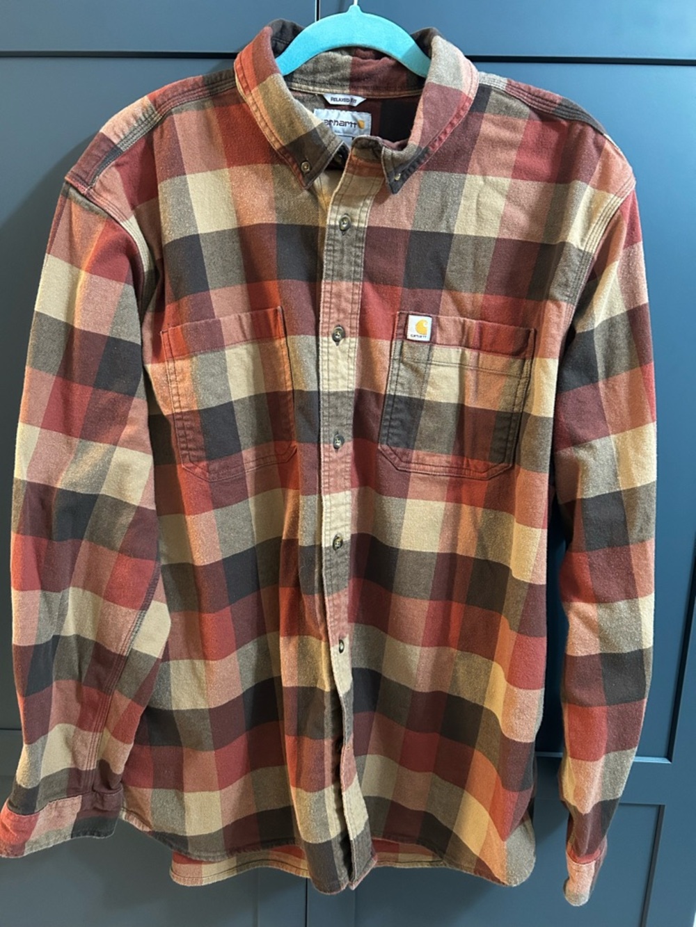 Carhartt Men's XL Rust, Brown & Cream Plaid Button-Down Shirt